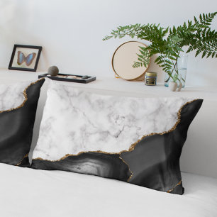 Housse D'oreillers Marbre Blanc Agate Noire Dorée