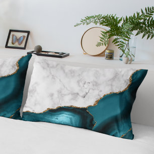 Housse D'oreillers Marbre blanc doré Turquoise Bleu Agate