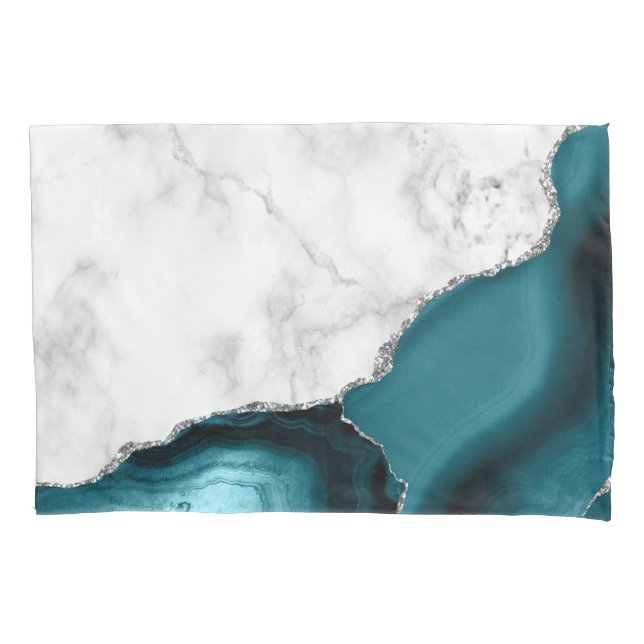 Housse D'oreillers Marbre blanc Turquoise Blue Agate Argent (devant)