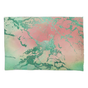 Housse D'oreillers Marbre cool   Jolie Pastel Coral et Green Ombre
