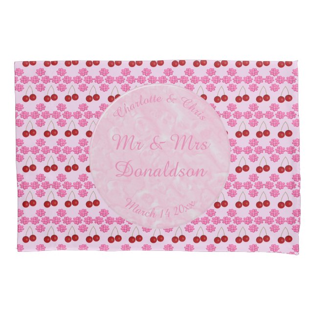 Housse D'oreillers Mariage rose Printemps Cerisiers en fleurs et ceri (devant)