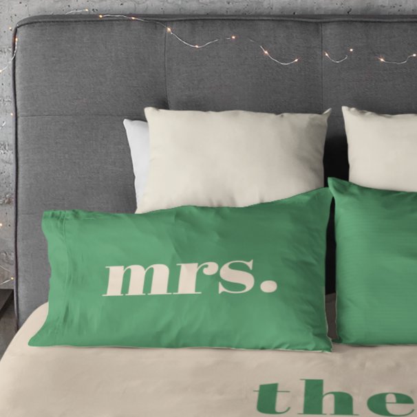 Housse D'oreillers Mariage vert rétro moderne m et mme (Créateur téléchargé)