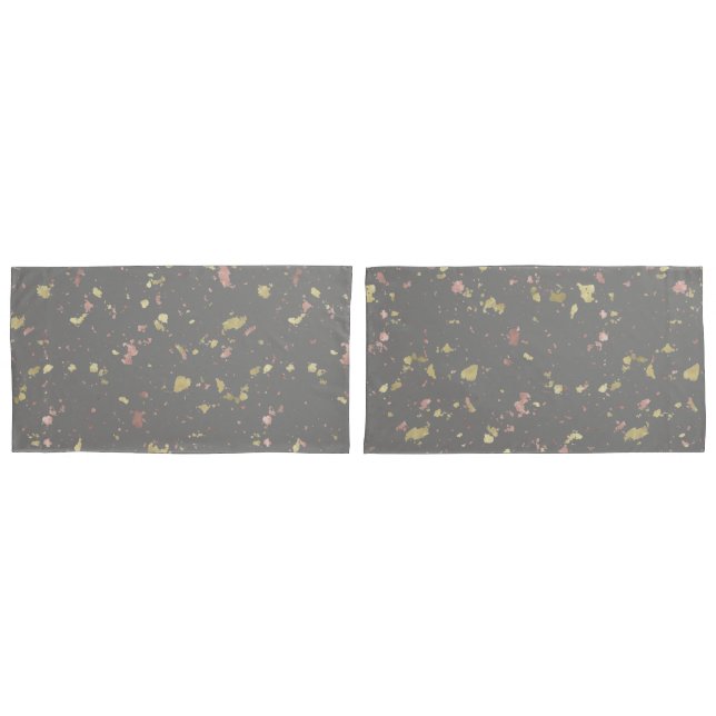 Housse D'oreillers Matte Gold et Rose Gold Flakes Warm Dark Grey (devant-Set)