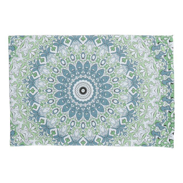 Housse D'oreillers Mer Vert et Bleu Côte Motif Mandala (devant-gauche)