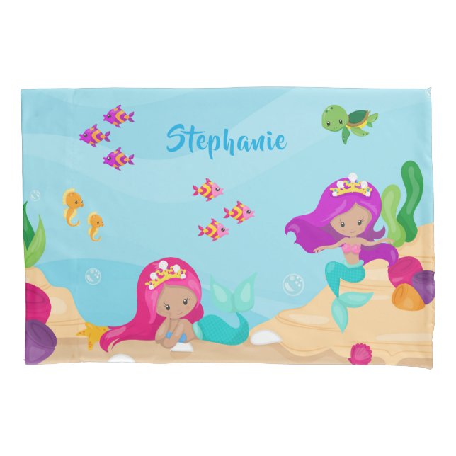 Housse D'oreillers Mignonne sirène fille personnalisée sous la mer (devant)