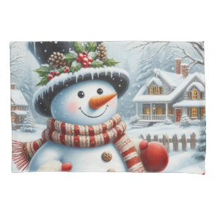 Housse D'oreillers Mignonne, Vintage/Whimsical bonhomme de neige de N
