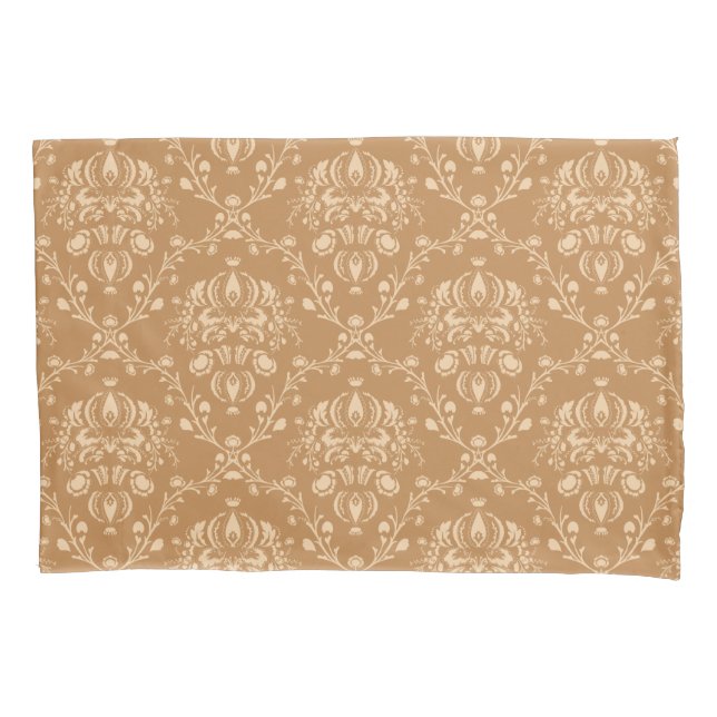 Housse D'oreillers Mocha Latte Brown Damask (devant-gauche)