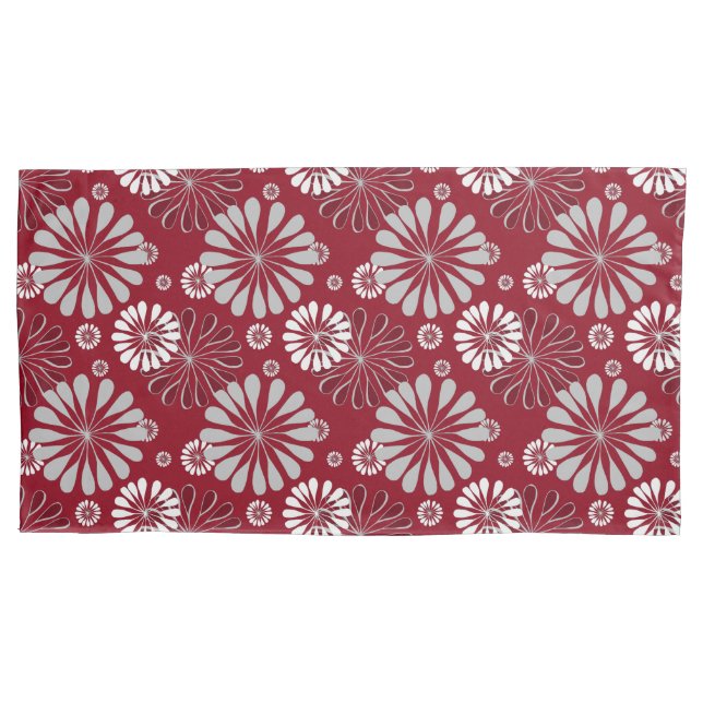 Housse D'oreillers Modèle floral bordeaux et gris (devant-gauche)