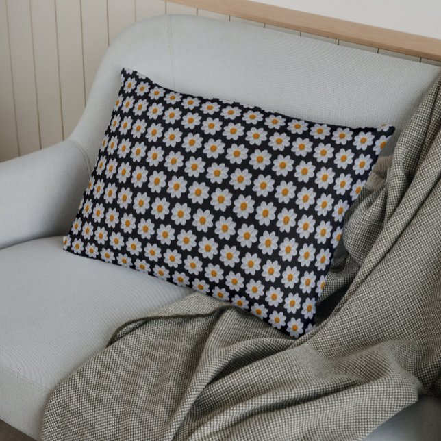 Housse D'oreillers Modèle floral dahlia blanc sur noir (In Situ)