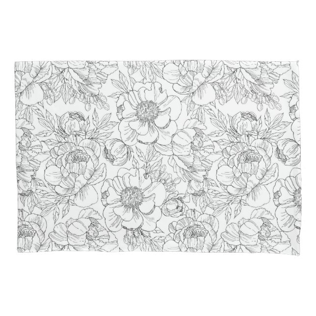 Housse D'oreillers Modèle floral de pivoine vintage (devant-gauche)