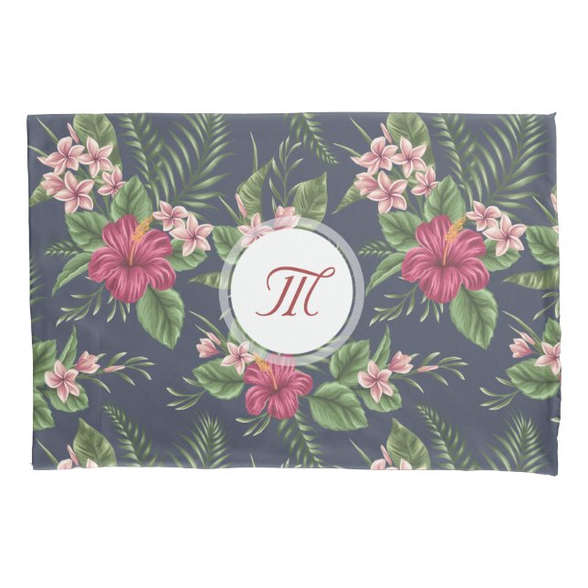 Housse D'oreillers Modèle floral Hibiscus Monogramme Coussin Coque (devant)