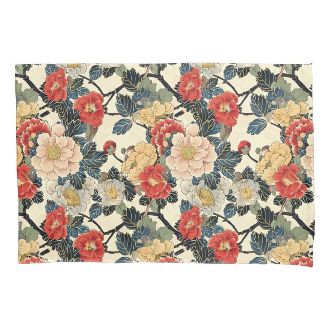 Housse D'oreillers Modèle floral japonais Ukiyo-E Art (devant)