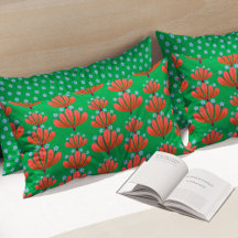 Modern Floral Pattern in Green and Salmon