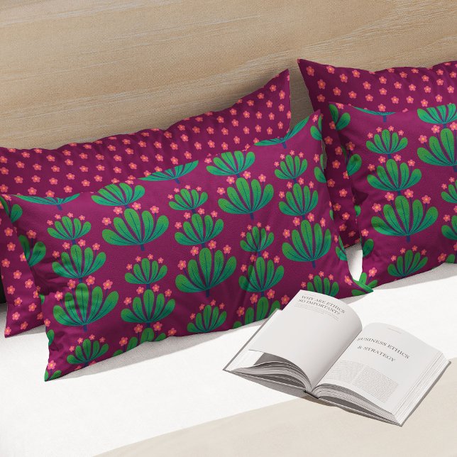 Housse D'oreillers Modern Floral Pattern in Pansy Purple and Green (Créateur téléchargé)