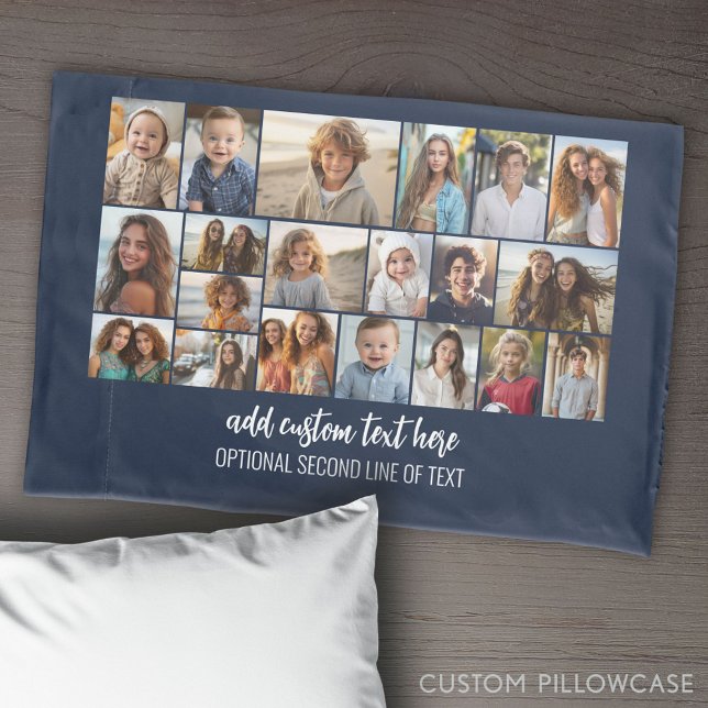 Housse D'oreillers Moderne Minimal Blue - 20 Photo Collage (Create Your Own Photo Collage Pillowcase)