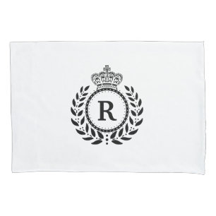 Housse D'oreillers Monogramme blanc noir de couronne de guirlande