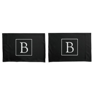 Housse D'oreillers Monogramme classique simple   Texte noir et blanc
