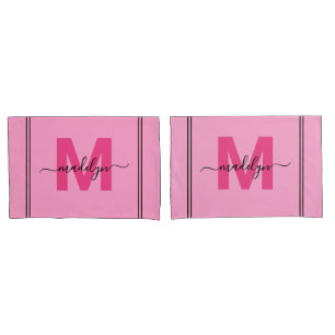 Housse D'oreillers Monogramme de nom de script rose fille