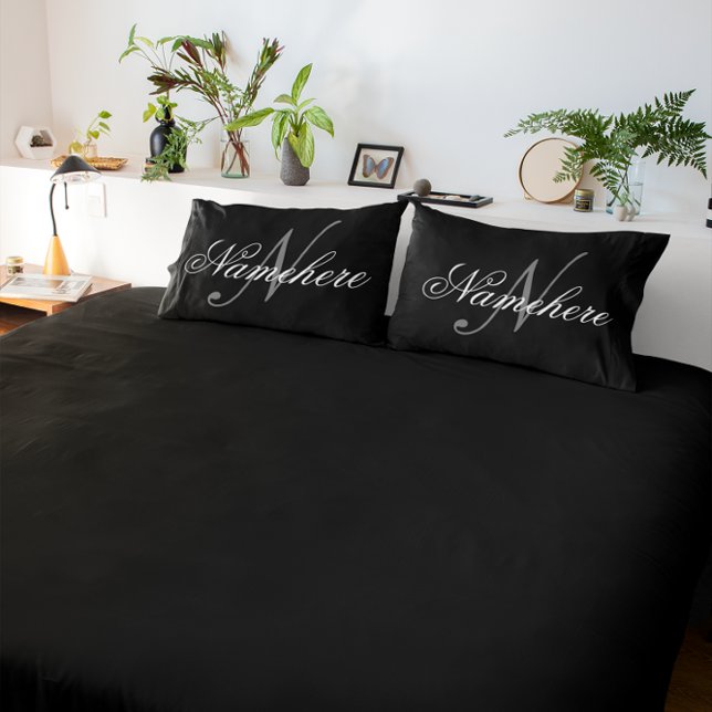 Housse D'oreillers Monogramme de nom noir et blanc personnalisé uniqu (Créateur téléchargé)