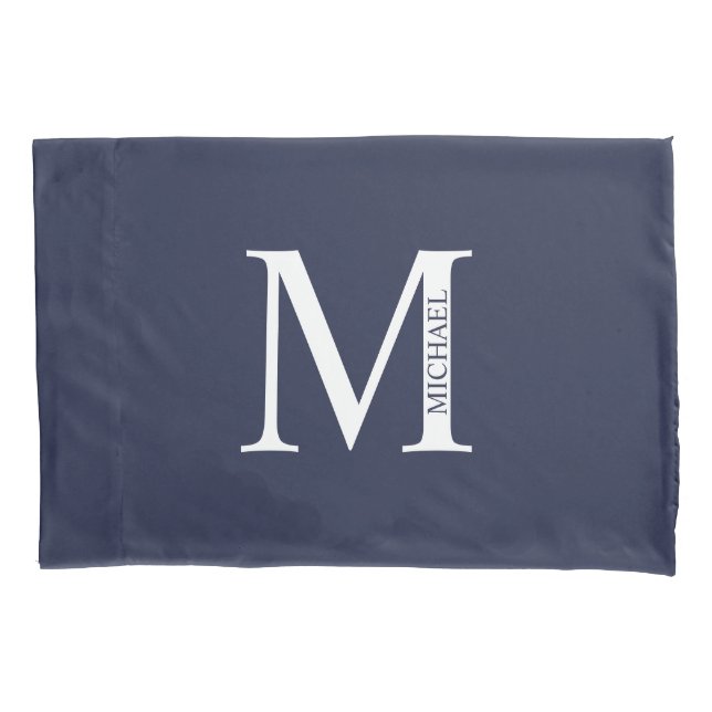 Housse D'oreillers Monogramme et nom personnalisés bleu marine (devant)