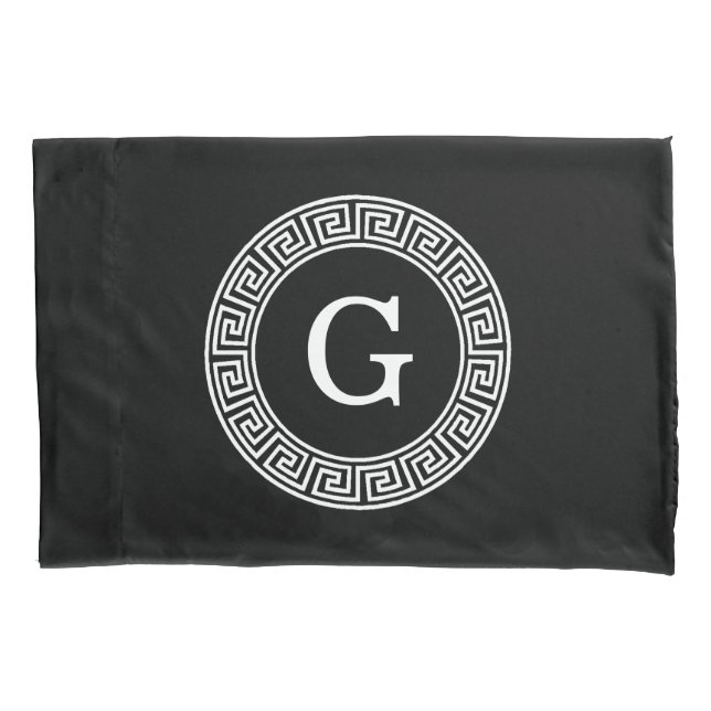 Housse D'oreillers Monogramme initial du cadre de ligne de clé grecqu (devant)