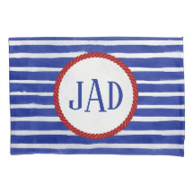 Monogramme marin Aquarelle à rayures bleues