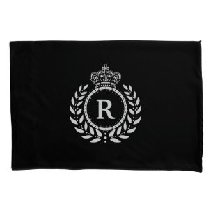Housse D'oreillers Monogramme noir blanc de couronne de guirlande