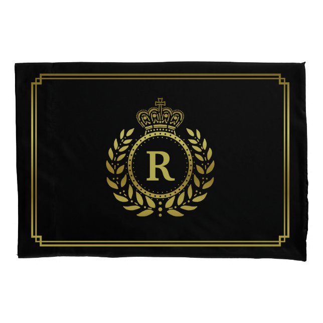 Housse D'oreillers Monogramme noir de couronne de guirlande de (devant)
