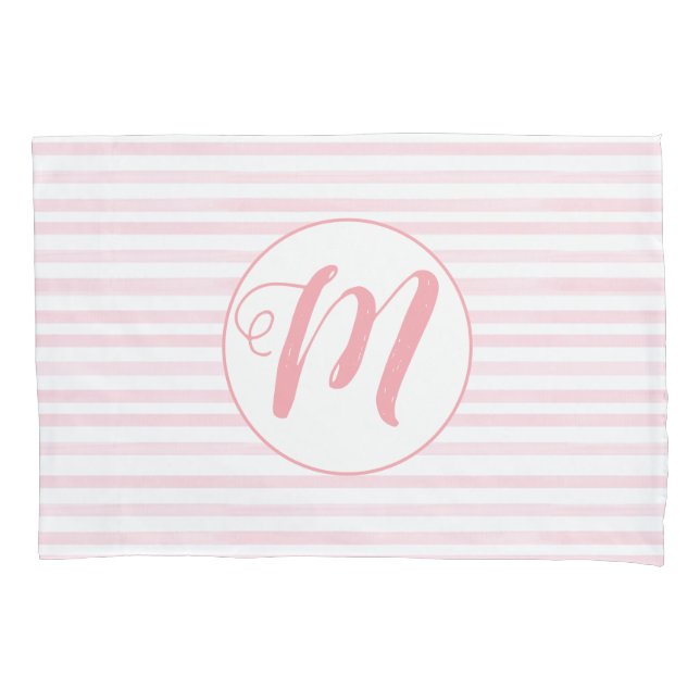 Housse D'oreillers Monogramme rayé rose et blanc (devant)