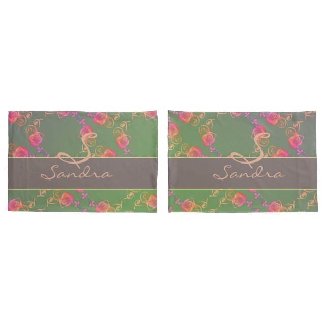 Housse D'oreillers Monogramme Rose romantique (Dos-Set)
