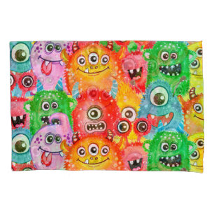 Housse D'oreillers Monstres Drôle, Aquarelle Motif sans couture.