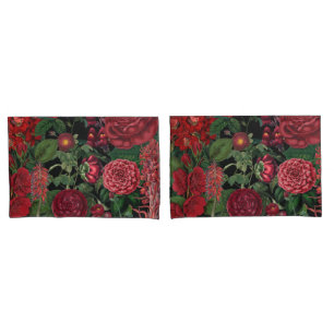 Housse D'oreillers Moody Florals Noir & Bourgogne Vintage