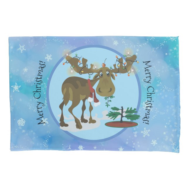 Housse D'oreillers Moose de Noël ~ (devant)