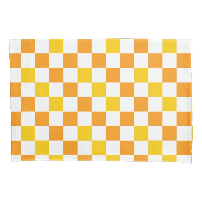Housse D'oreillers Motif à carreaux orange blanc jaune  (devant)