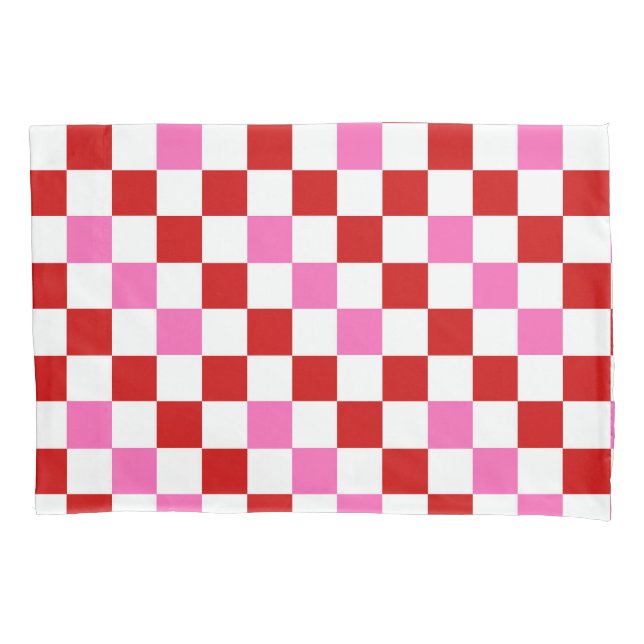Housse D'oreillers Motif à carreaux rouge blanc rose (devant)