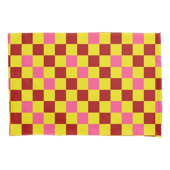 Housse D'oreillers Motif à carreaux rouge jaune rose  (devant)