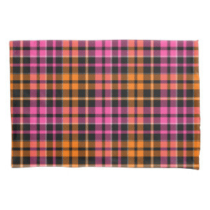 Housse D'oreillers Motif à carreaux tartan noir rose orange