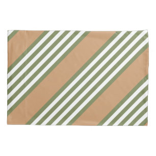 Housse D'oreillers Motif à cinq bandes vert olive et blanc avec bronz