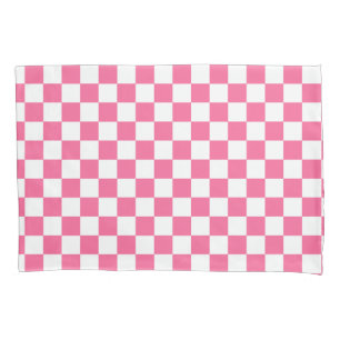 Housse D'oreillers Motif À damiers chèque rose blanc