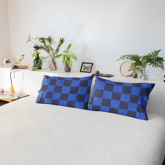 Housse D'oreillers Motif À damiers géométrique croate bleu (Créateur téléchargé)