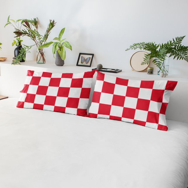 Housse D'oreillers Motif À damiers géométrique croate rouge (Créateur téléchargé)