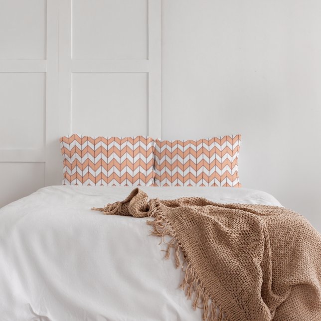 Housse D'oreillers Motif à la mode Peach Burgundy Herringbone Chevron (Créateur téléchargé)