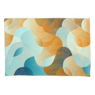 Housse D'oreillers motif à vague vintage, bleu et marron.
