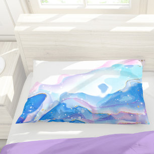 Housse D'oreillers Motif Abstrait en marbre rose et bleu liquide