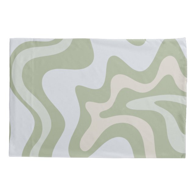 Housse D'oreillers Motif Abstrait Retro Liquid Swirl à Sage Green (Dos)