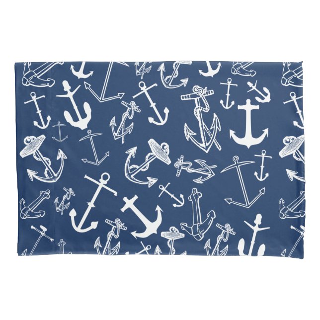 Housse D'oreillers Motif Ancre bleu marine (devant)