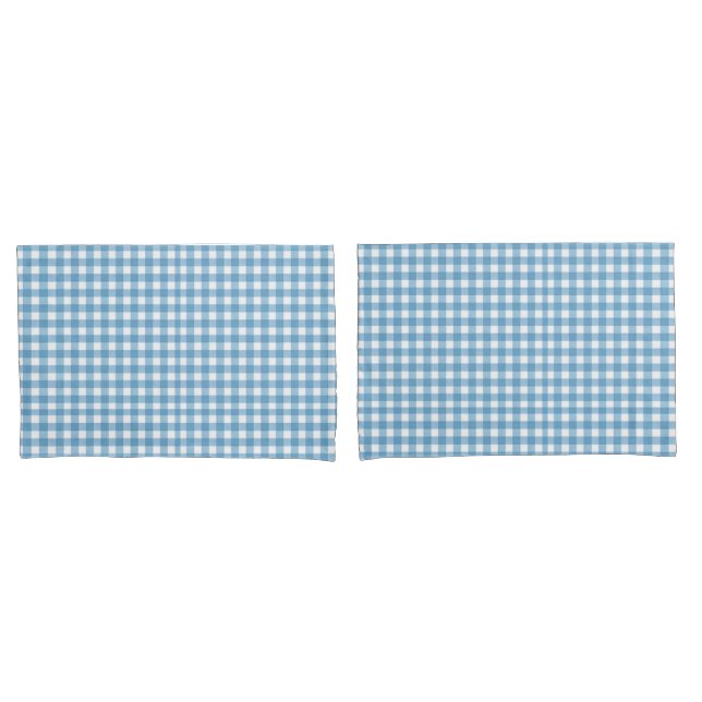 Housse D'oreillers Motif Aqua Blue et White En vichy (devant-Set)