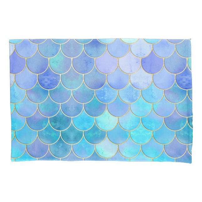 Housse D'oreillers Motif Aqua Pearlescent & Gold Mermaid (devant)