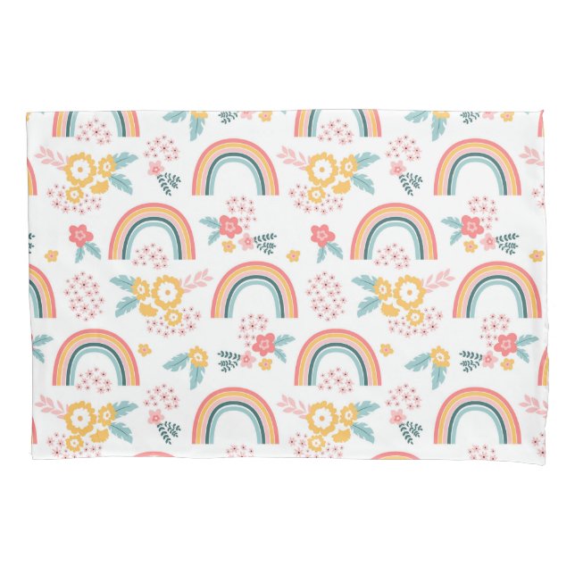 Housse D'oreillers Motif arc-en-ciel fleuri coloré (devant)