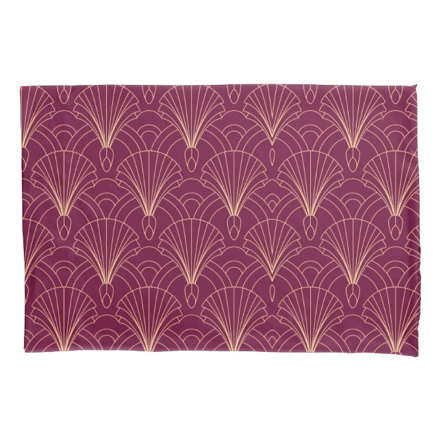 Housse D'oreillers Motif Art Déco avec éventails géométriques dorés (devant-gauche)
